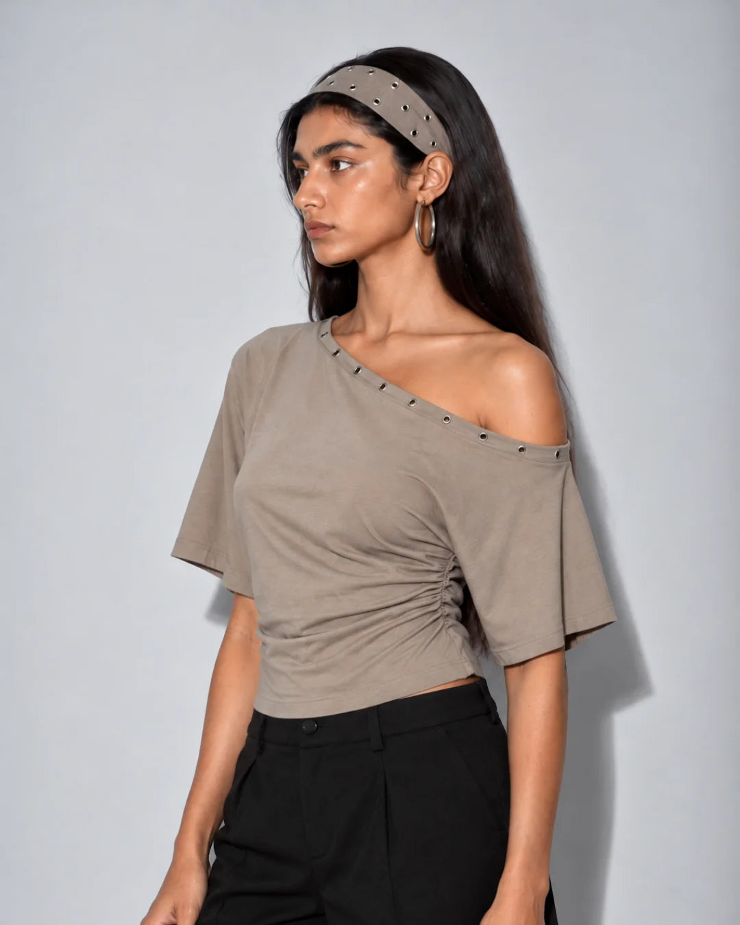 One Shoulder Eyelet Top