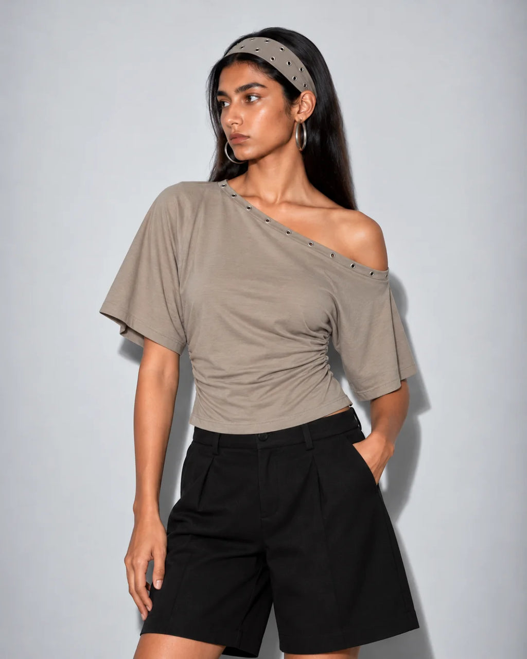 One Shoulder Eyelet Top